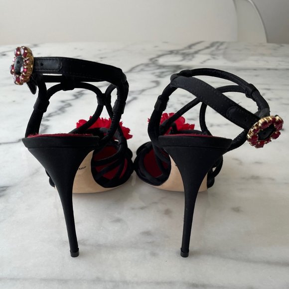 Dolce & Gabbana Satin Strappy Sandals with Flower - Picture 7 of 15